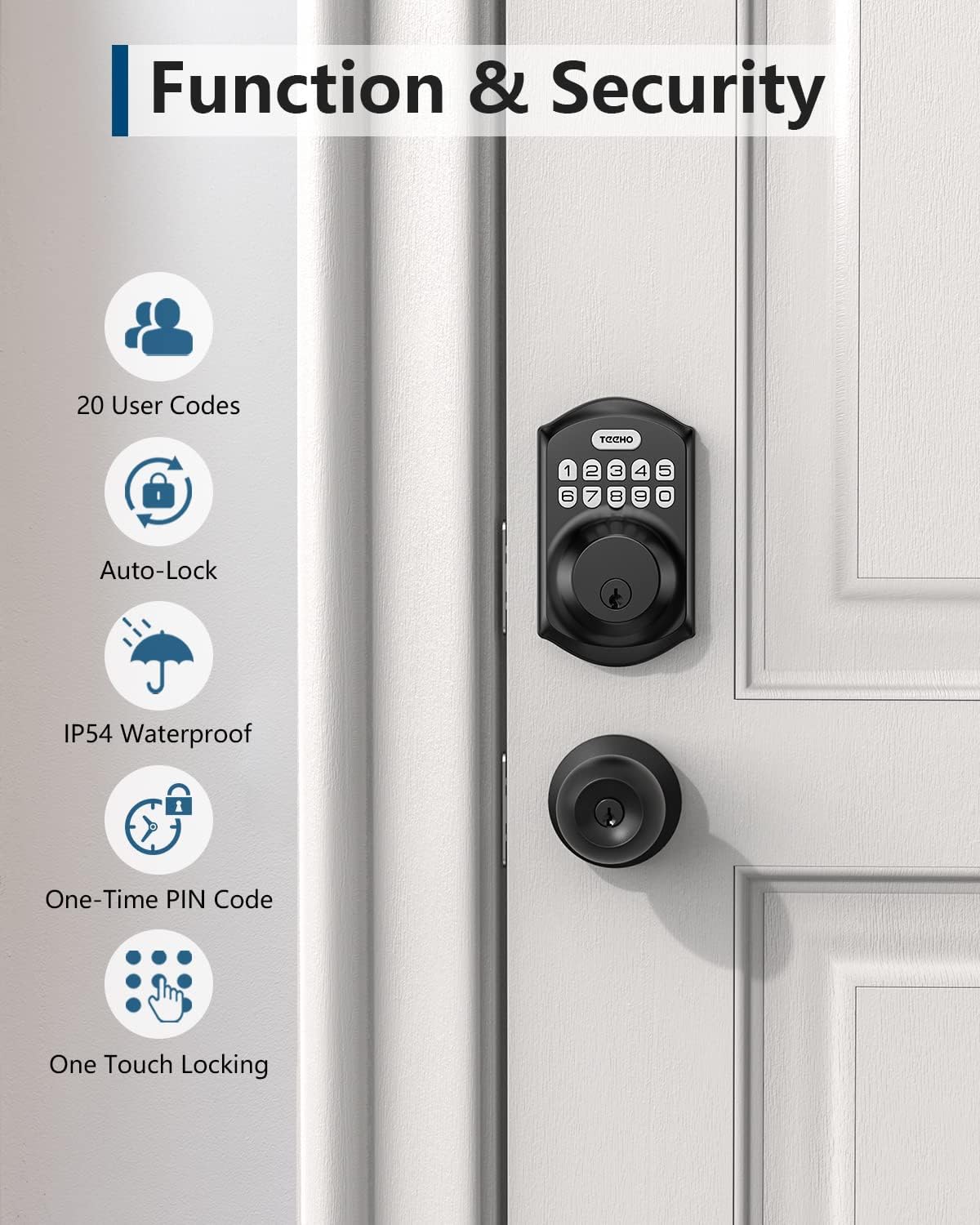 TE001 Keyless Entry Door Lock with Keypad - Smart Deadbolt Lock for Front Door with 2 Keys - Auto Lock - Easy