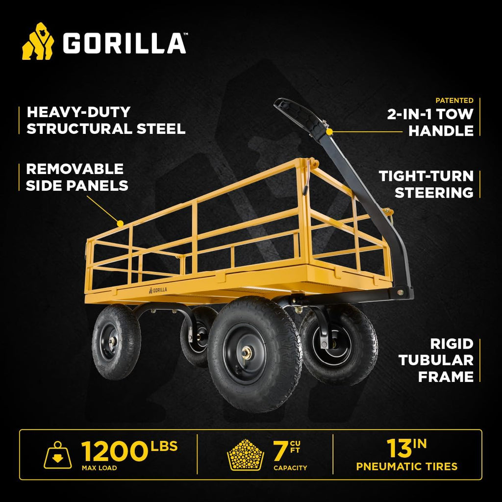 Heavy Duty, All Terrain Garden Wheelbarrow, 1200 Lb, Yellow - Foldable Wagon, Gardening Equipment for Yard, Lawn, and