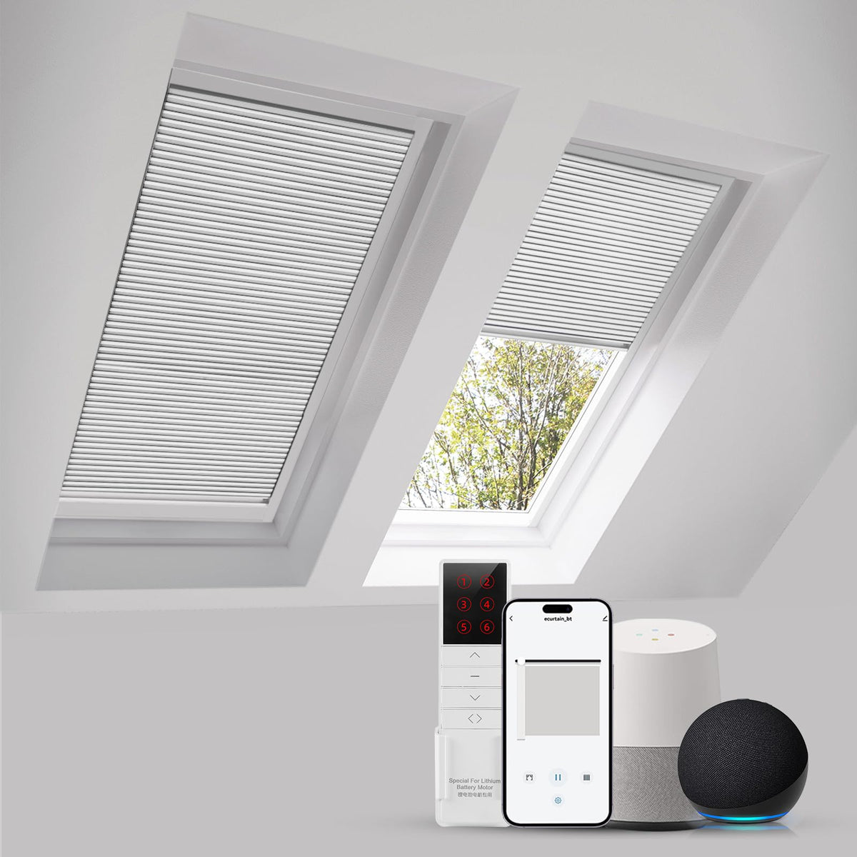 Motorized Blackout Cellular Skylight Shades Custom White
