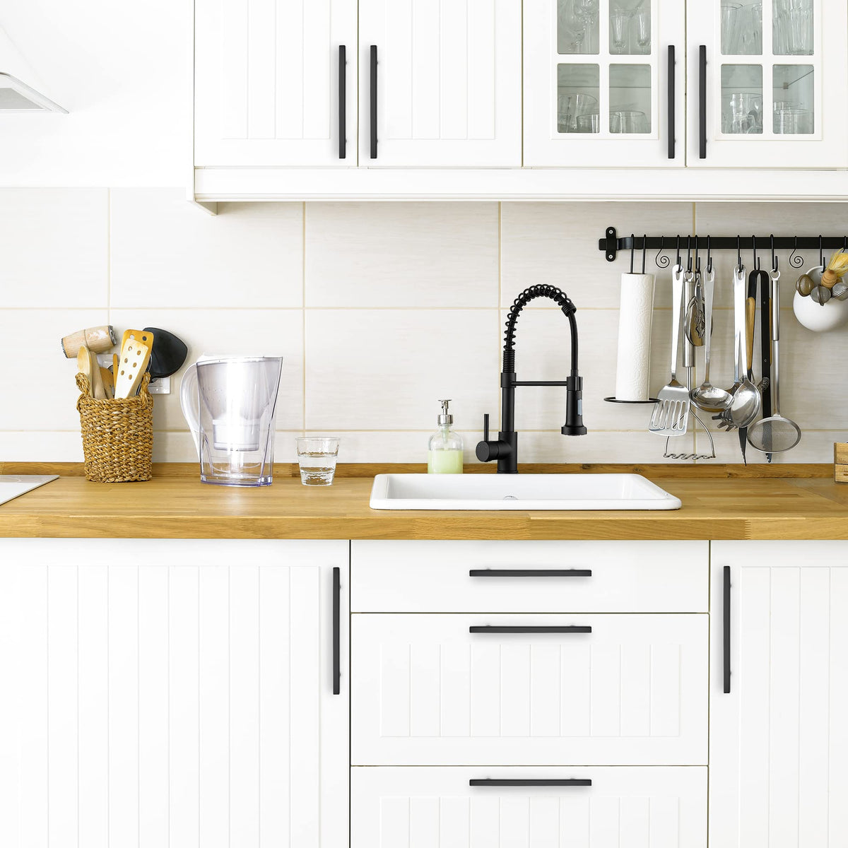 Matte Black Cabinet Square Pulls Handles, 7-1/2 Inch, 30 Pack