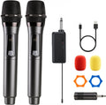 Wireless Microphone, Rechargeable Fixed Frequency Handheld Wireless Mic, Dual Cordless Dynamic Mic with Rechargeable