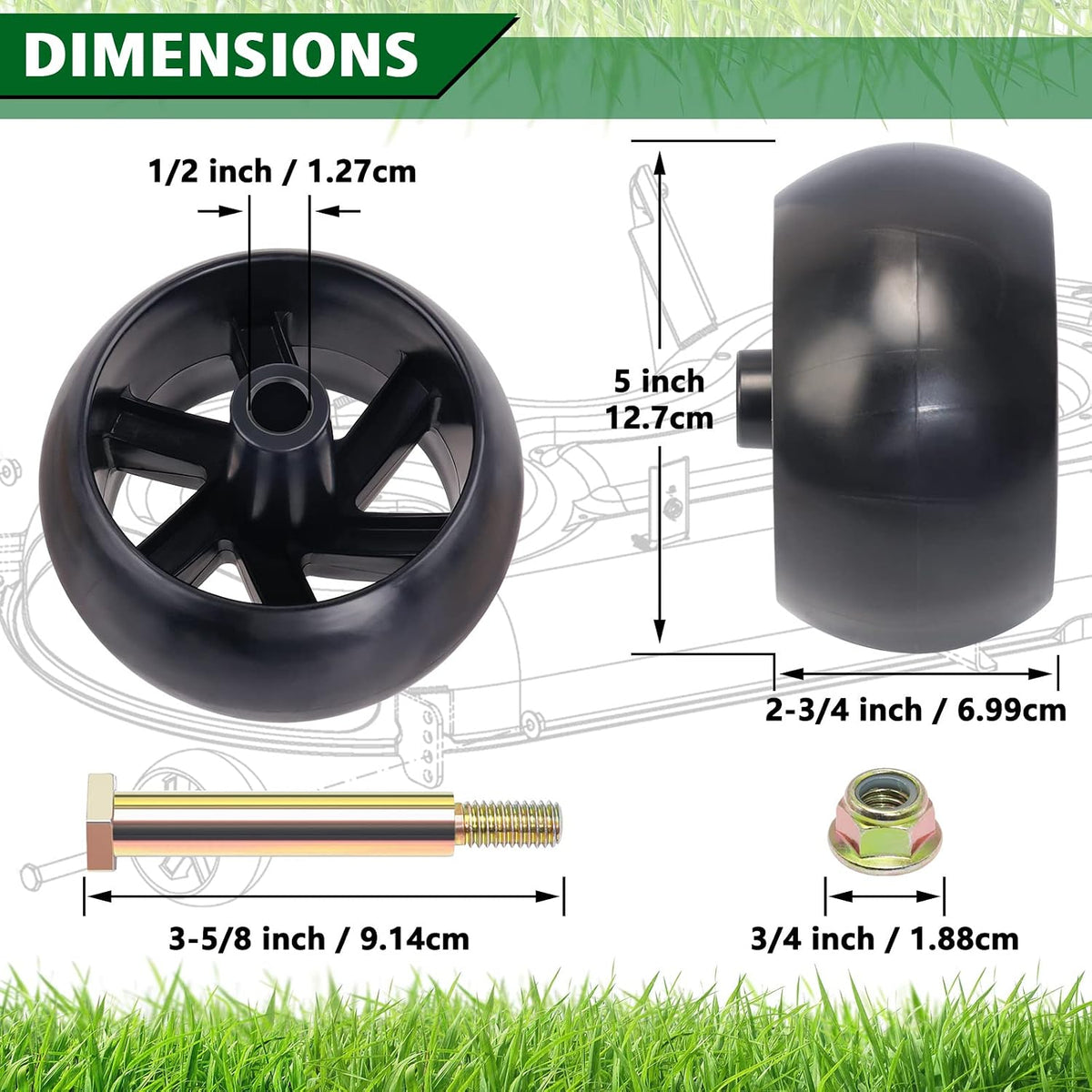 CheeMuii 2 Pack 589527301 Lawn Mower Deck Wheels Kit with Blots & Nuts