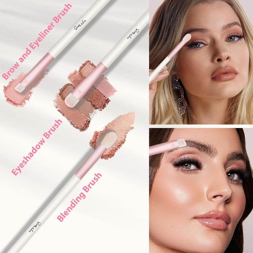 Makeup Brushes 5Pcs Dual Ended Pink Makeup Brush Set for Foundation Blush Bronzer Concealer Contour Powder Highlight