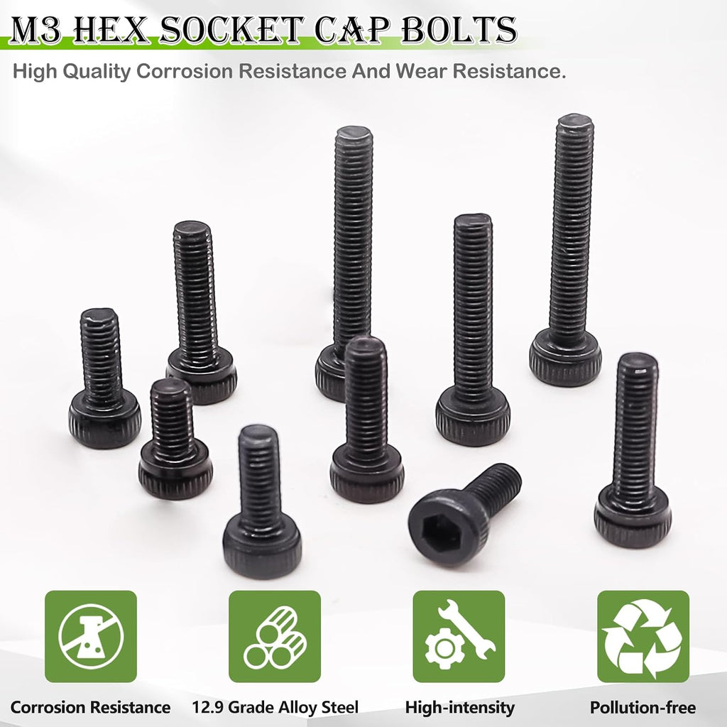 mxuteuk M3 x 8mm Screws,12.9 Grade Alloy Steel,Hex Socket Head Cap Screws Suitable for 3D Printer(150PCS)