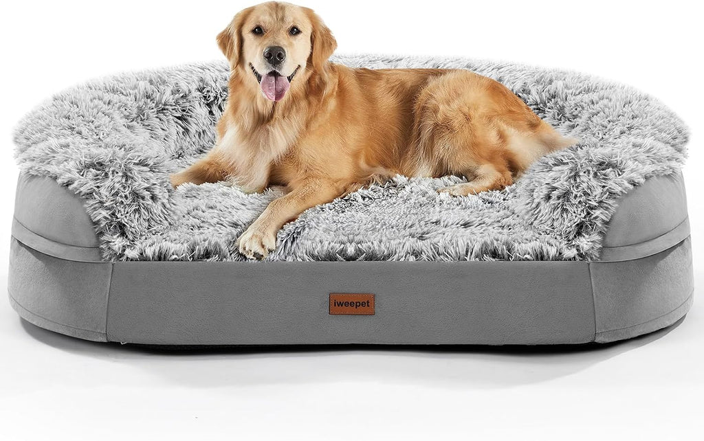 Fluffy Calming Orthopedic Dog Beds for Large & Extra Large Dogs, Supportive Dog Sofa Bed with 3.7 inch 28D Egg-Crate