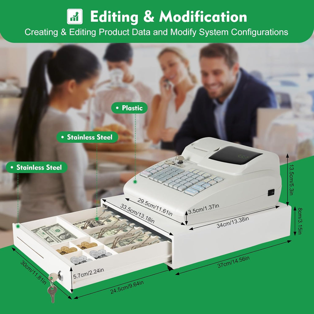 Modern Electronic Cash Register with Built-in Thermal Printer and Secure Cash Drawer, Commercial Electronic Cash