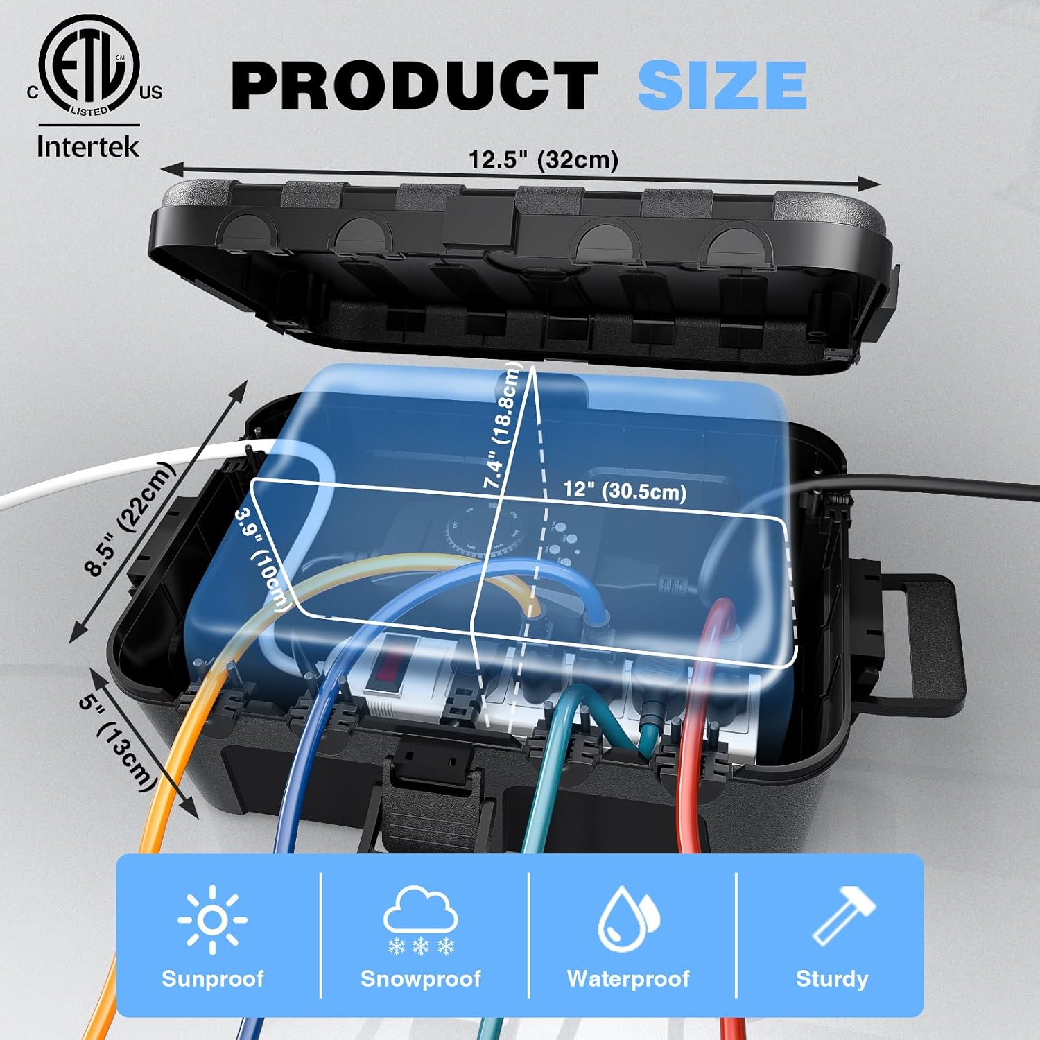 Large Outdoor Electrical Box (12.5 x 8.5 x 5 inch), IP54 Waterproof Extension Cord Cover Weatherproof, Protect