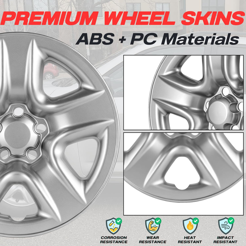 17 Inch Wheel Skins for 2006-2012 Toyota RAV4 5 Spoke, 4-Pack (Silver)