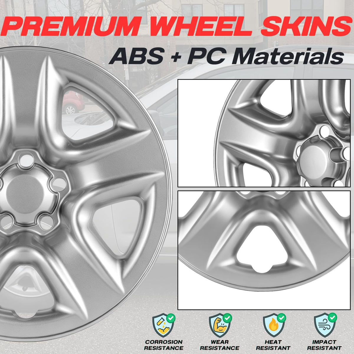 17 Inch Wheel Skins for 2006-2012 Toyota RAV4 5 Spoke, 4-Pack (Silver)