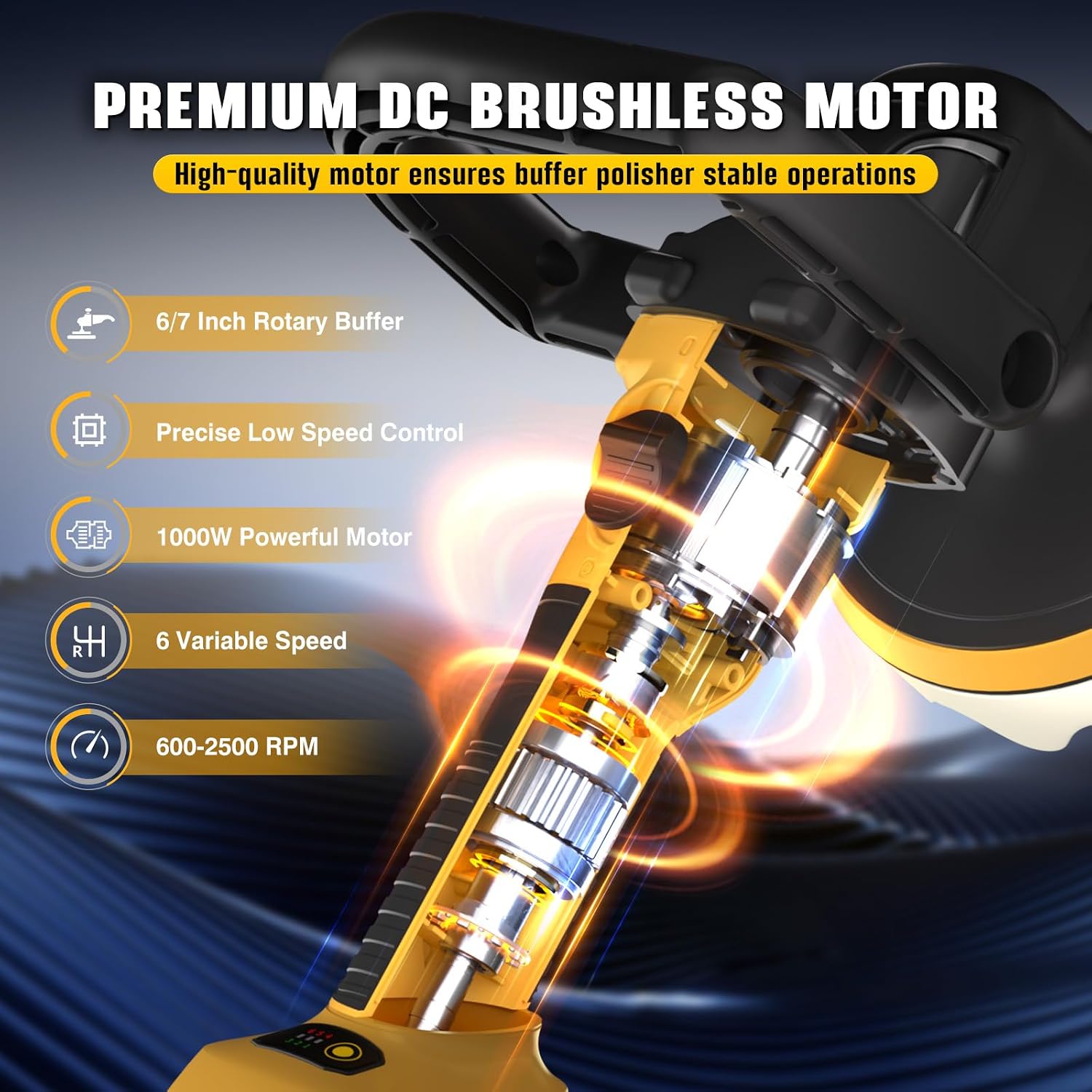 Rotary Buffer Polisher Kit 7 Inch/6 Inch for Dewalt 20V Battery (Tool Only) | 6 VARIABLE SPEED, ROTARY POLISHING