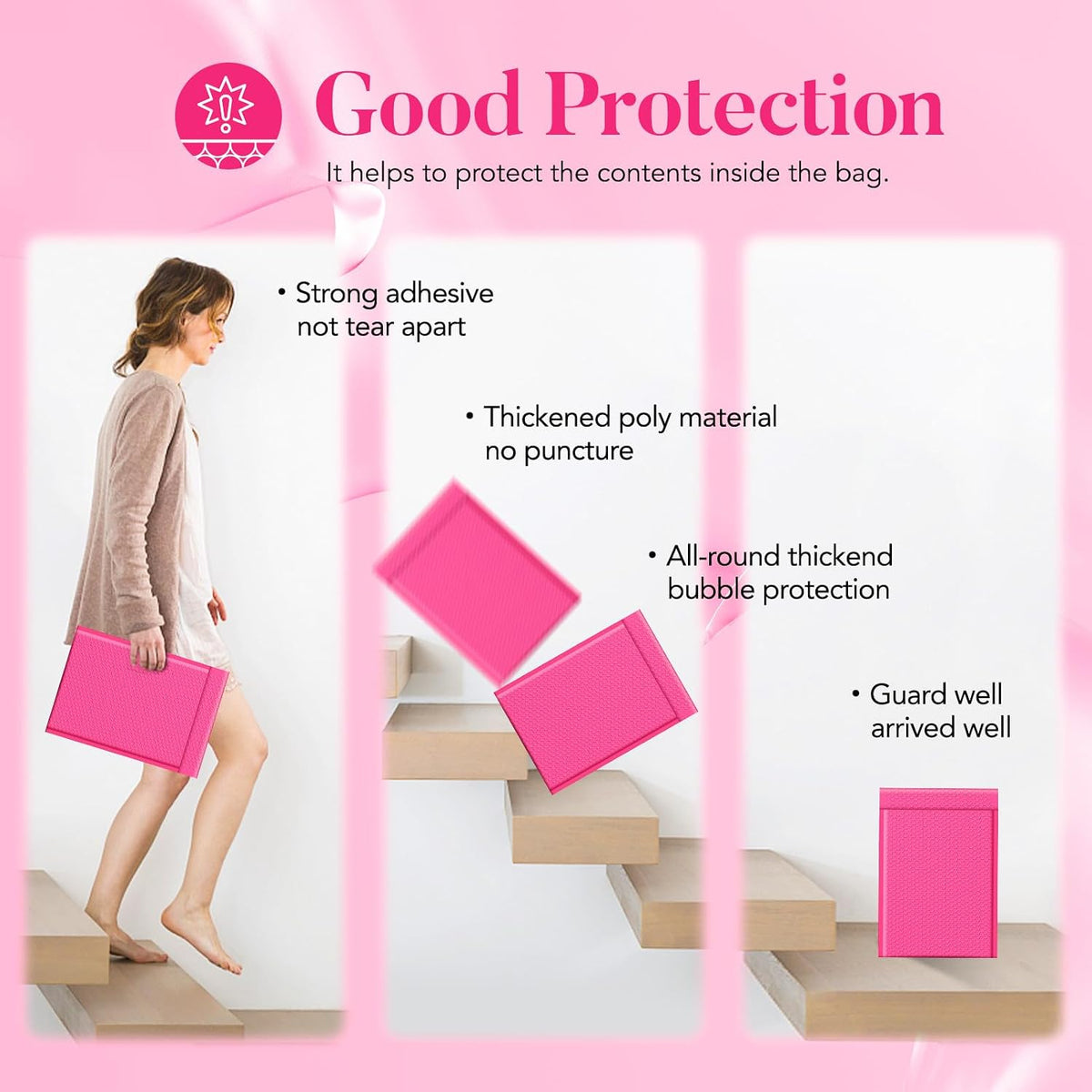 Large Bubble Mailers 10.5x16" 40Pack Self Seal Pink Padded Envelopes