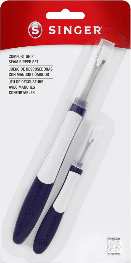SINGER Comfort Grip Seam Ripper Set, Safety Cap for Sewing, 2 Count | Set of 2 comfort-grip seam rippers, large and