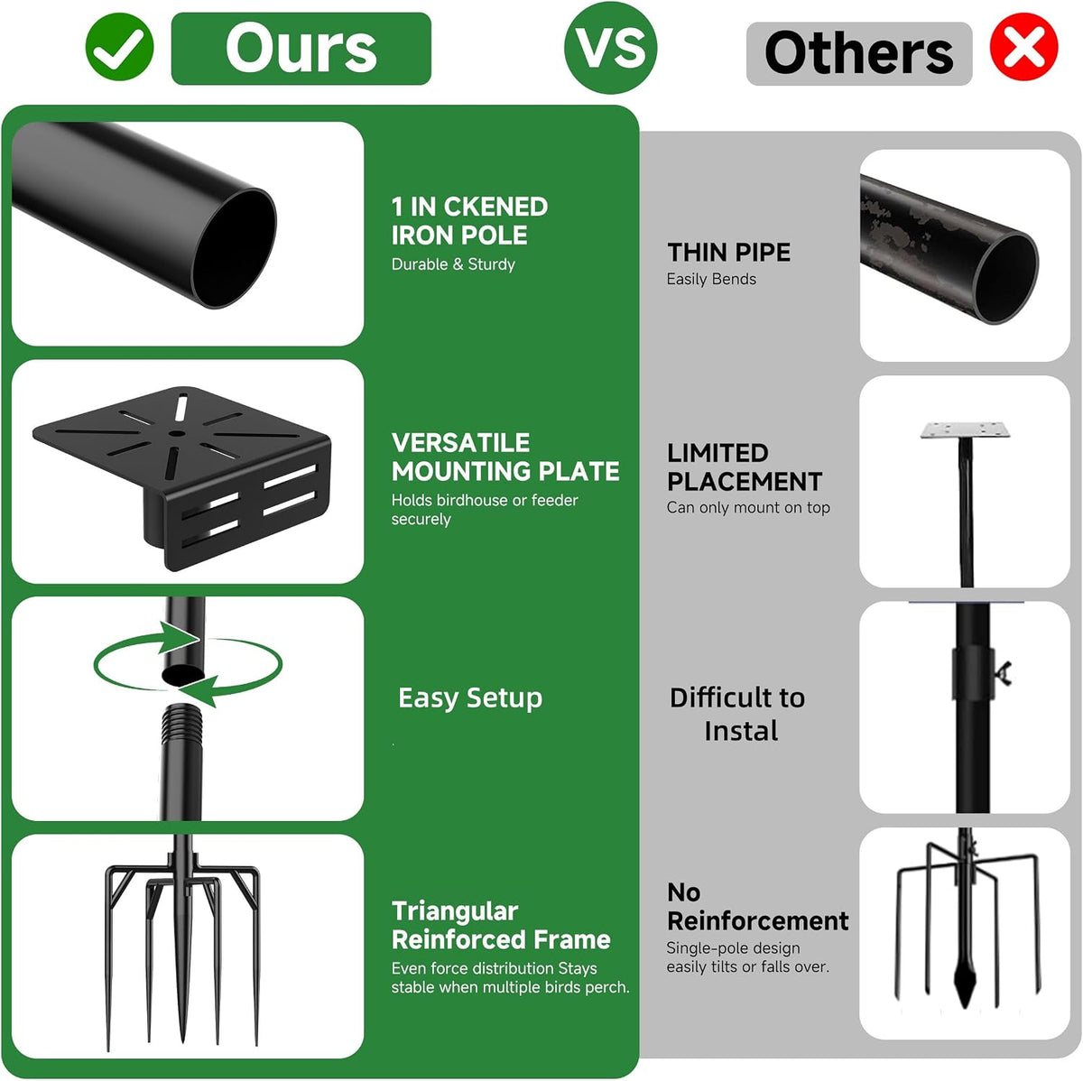 Bird House Pole Stand 79", Dia 1 Inch Smart Bird Feeder Pole for Camera Birdfeeder, Feeding Station for Outdoors
