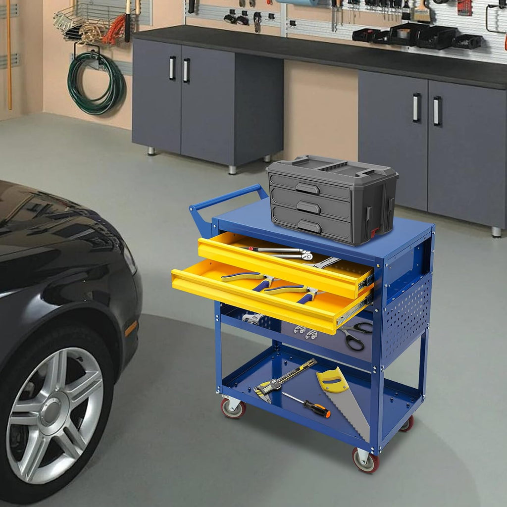 5 Tray Rolling Tool Cart with Drawers, 400 LBS Capacity with 2 Drawers | Mechanic Tool Cart on Wheels, Heavy Duty