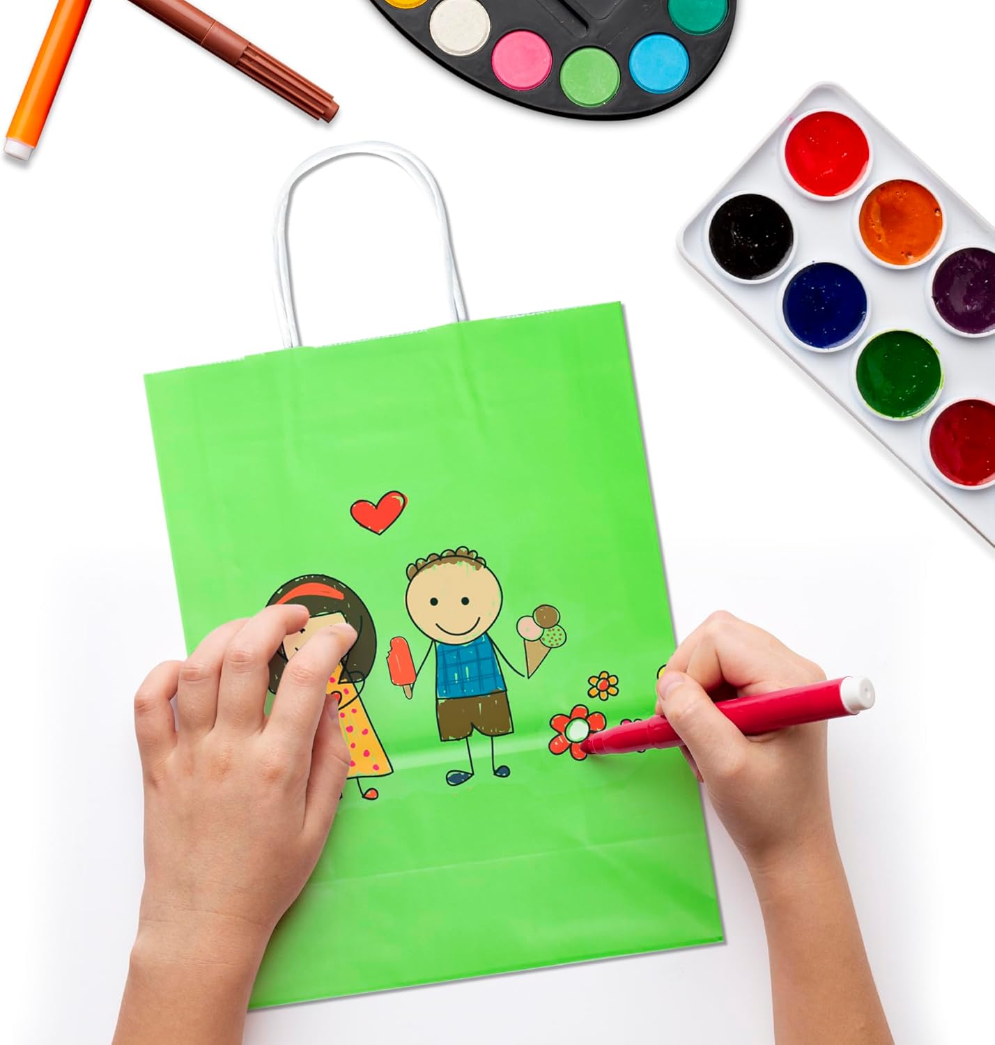 32 Pieces Gift Bags with 32 Tissues, 8 Colors Party Favor Bags with Handles, Rainbow Gift Bag for Wedding, Birthday