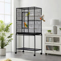 Spacious Flight Bird Cage with Rolling Stand & Storage Shelf - Durable Wrought Iron Parrot Home - Easy Clean, Ideal