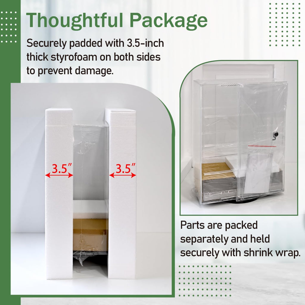 Rotating Acrylic Eyewear Display Case with 4 Removable Shelves | Premium Acrylic display case with 4 removable