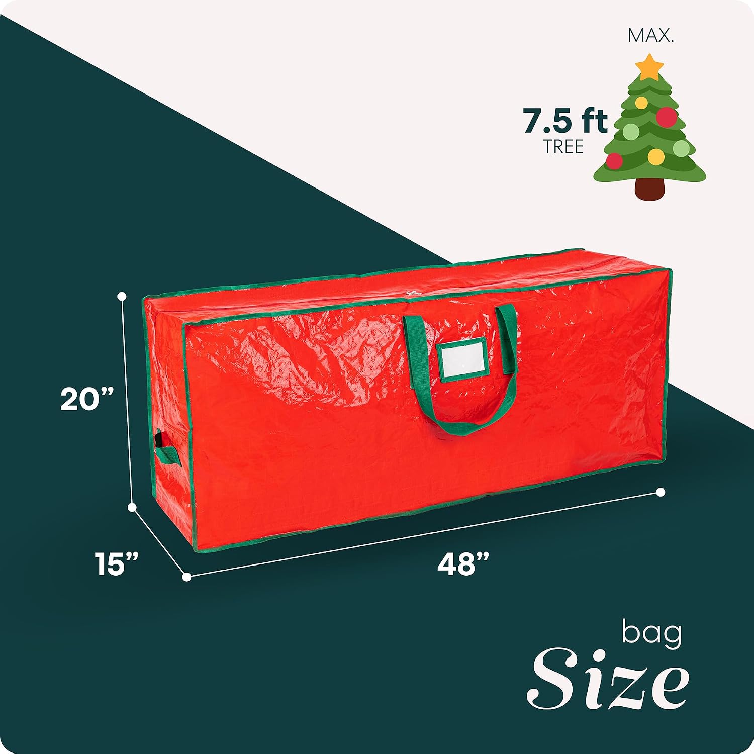 Christmas Tree Storage Bag - Stores 7.5 Foot Artificial Xmas Holiday Tree, Durable Waterproof Material, Zippered Bag