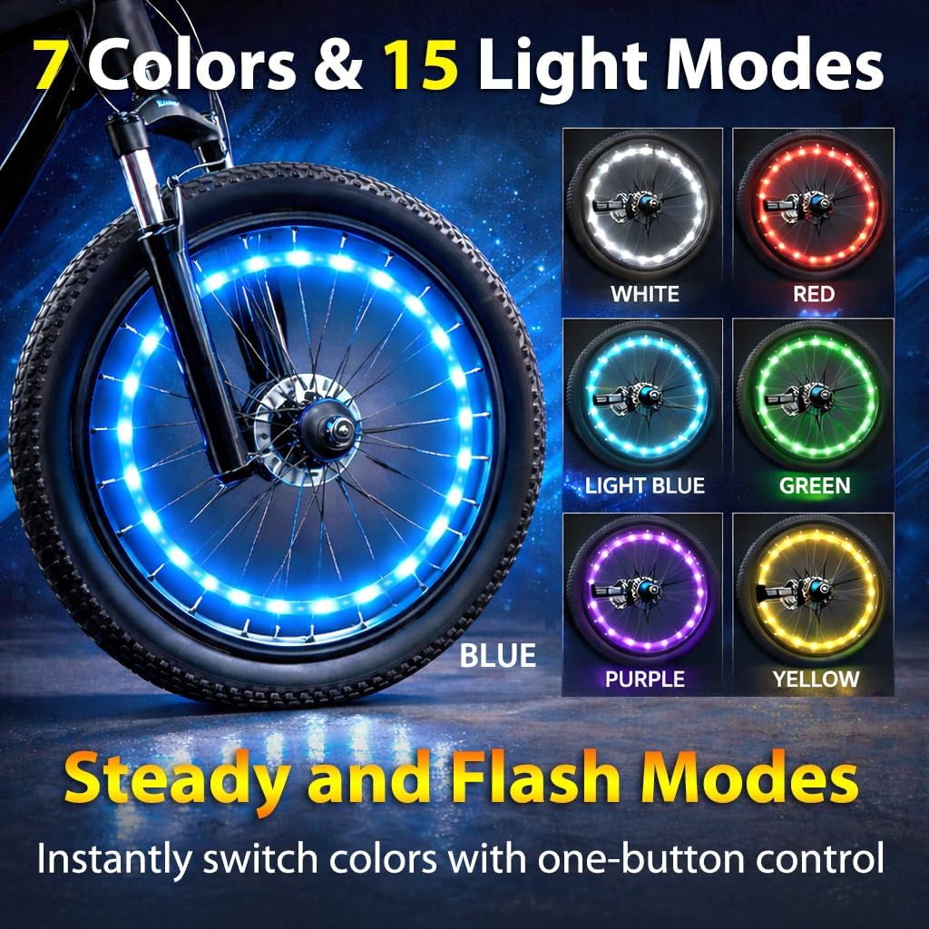 Bike Wheel Lights 2-Pack, 7 Color Bicycle Spoke LED for Night Riding