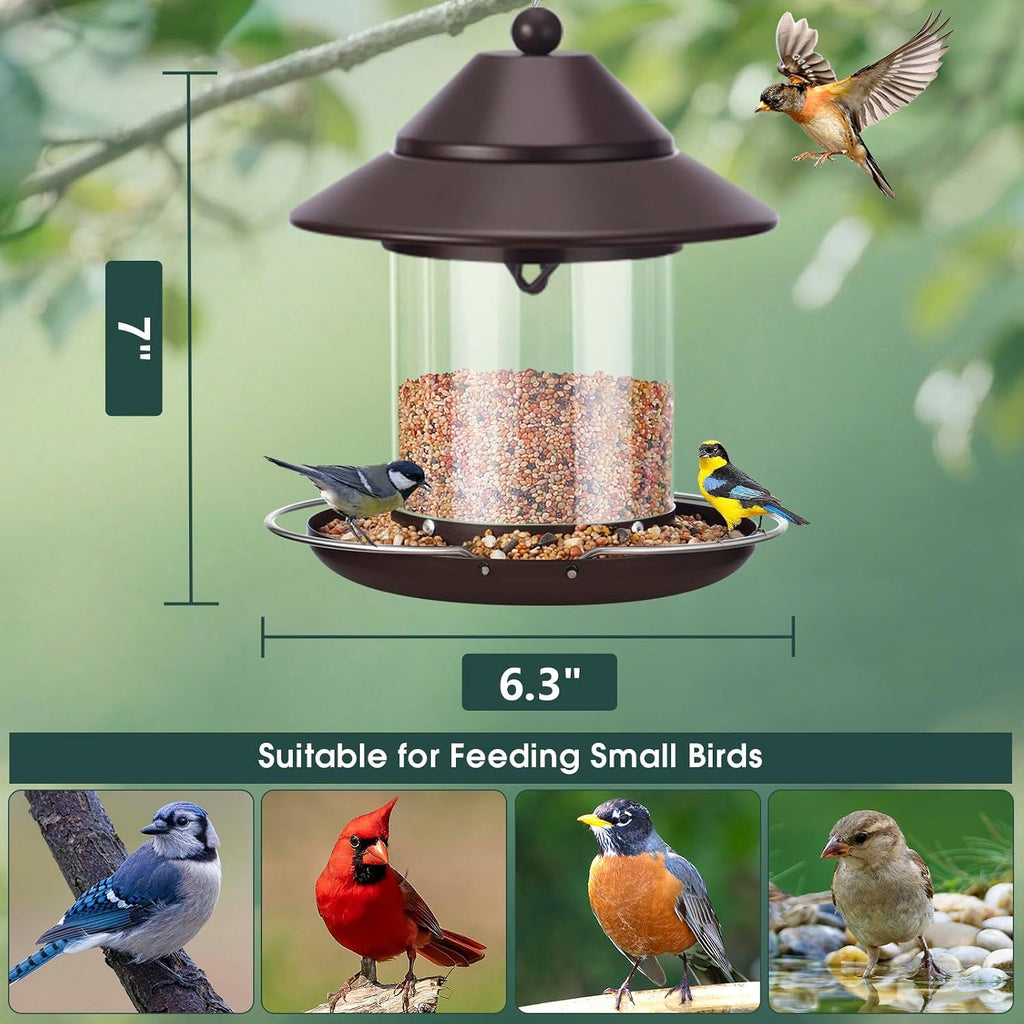 Bird Feeders for Outdoors, Hanging Small Metal Roof Bird Feeder with Clear Tube Seed Capacity for Viewing Cardinal