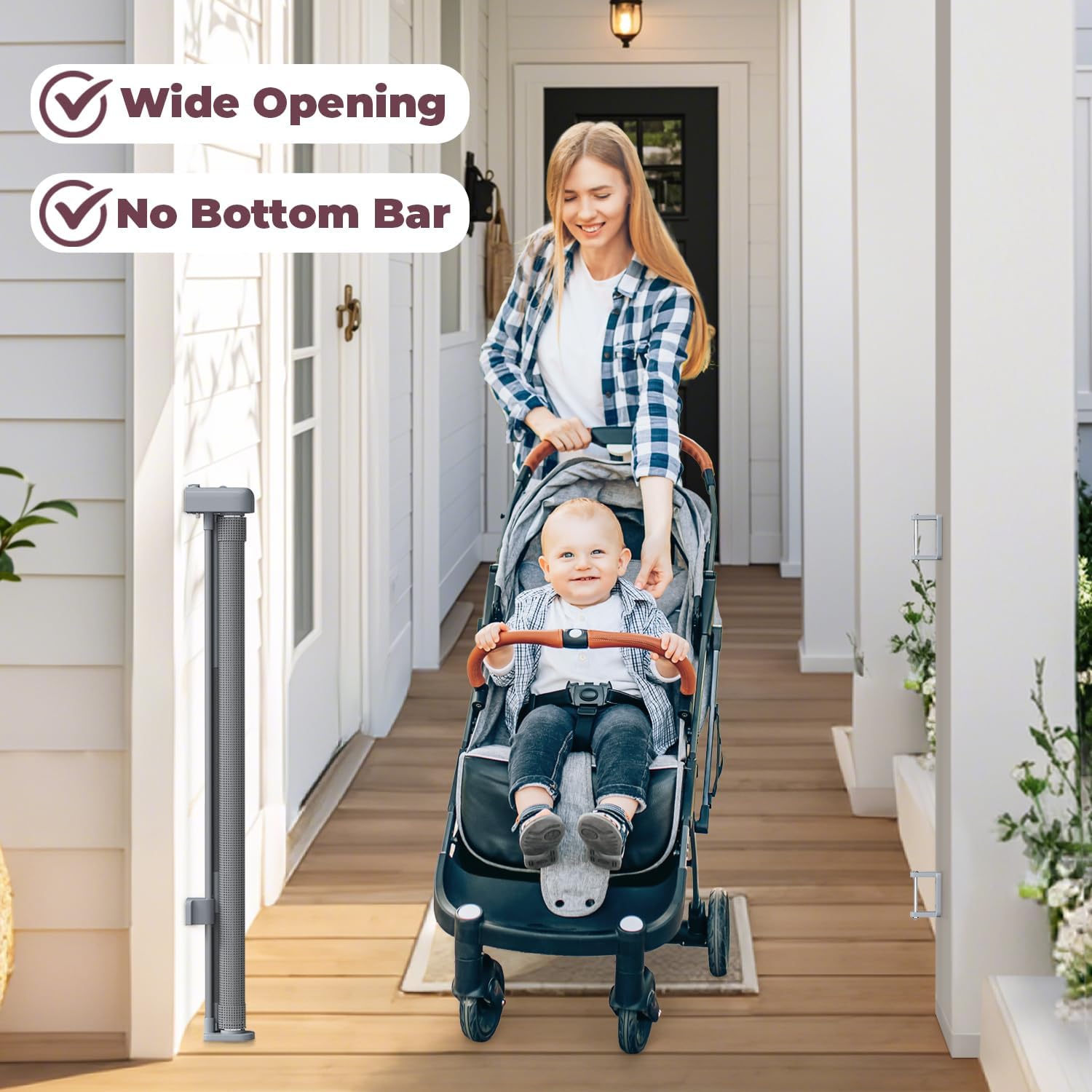 Retractable Baby Gate for Stairs & Doorways, Mesh Dog Gate Indoor Outdoor, Extends to 55" Wide 34" Tall Child Gate