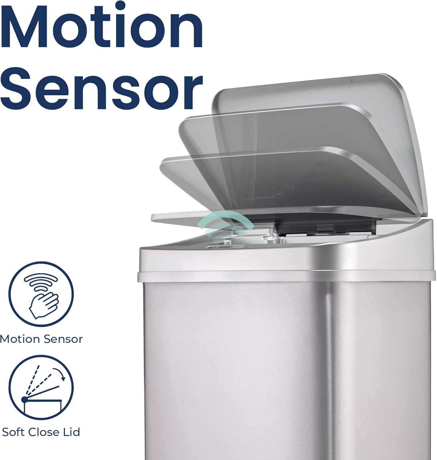 13 Gallon Automatic Trash Can, 50L Touchless Motion Sensor Garbage Can with Odor-Sealing Lid, Rectangular Stainless
