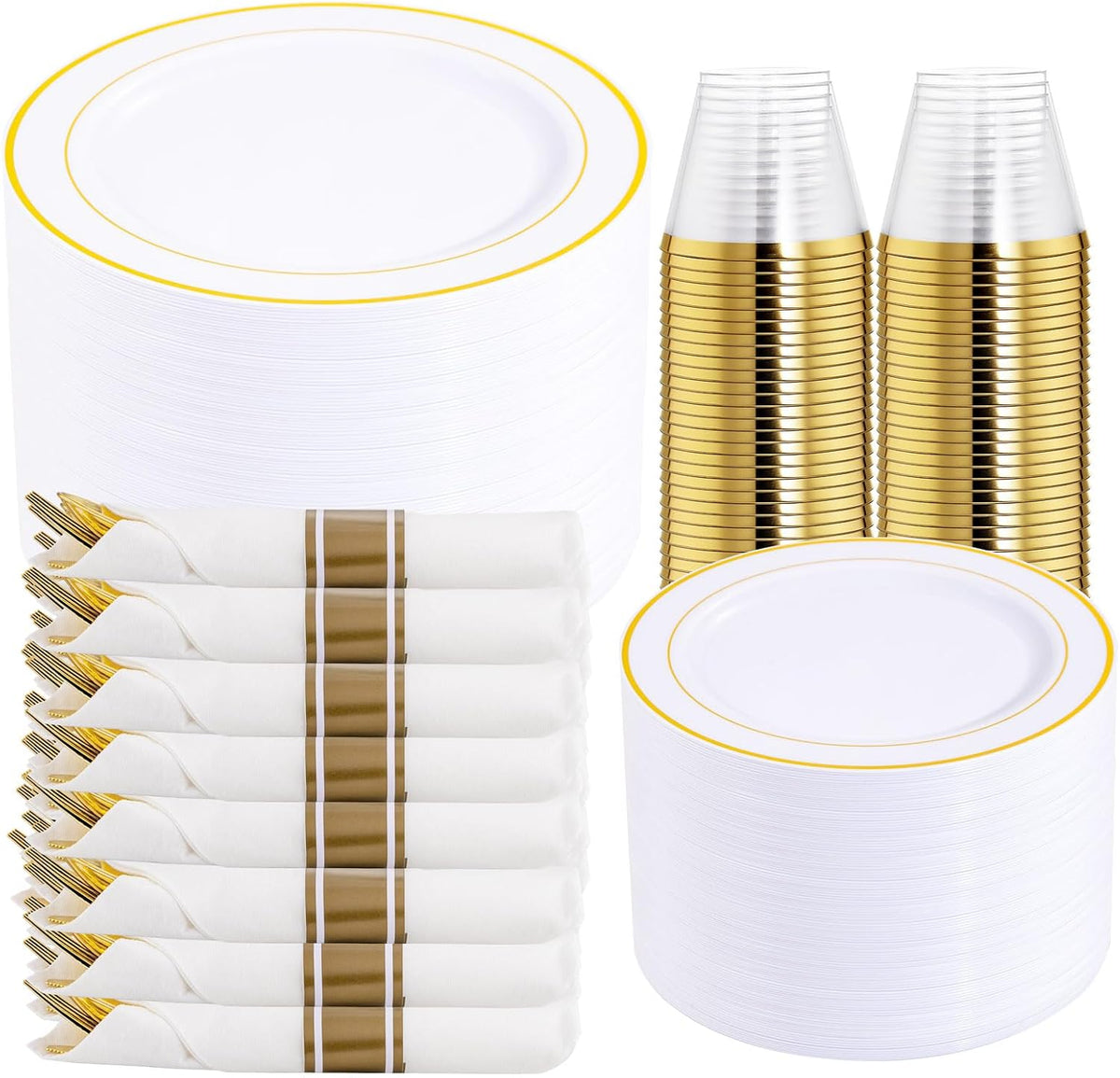350PCS Gold Plastic Dinnerware Set for 50 Guests