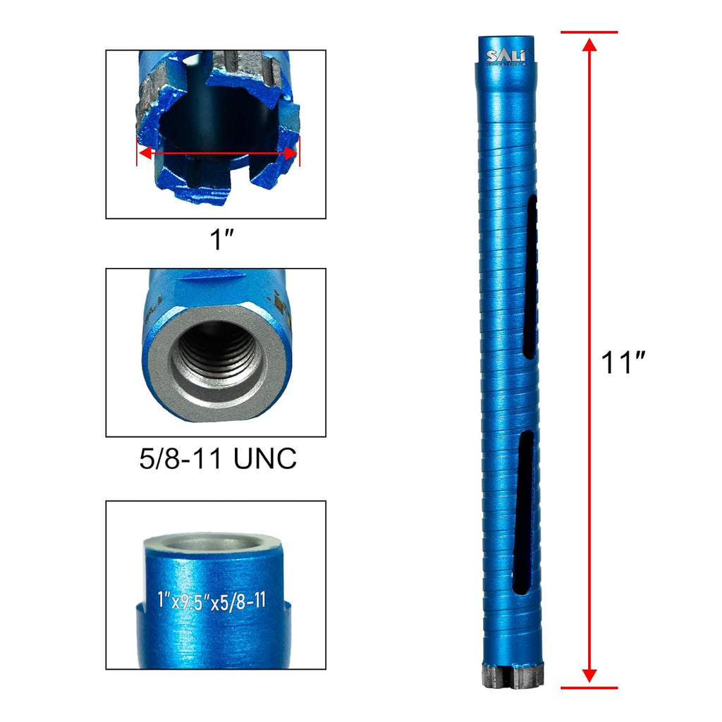 Diamond Core Drill Bits 1" Diameter 10"/254mm Drilling Depth 5/8-11" Thread Core Bit Turbo Laser-Welded Segments for