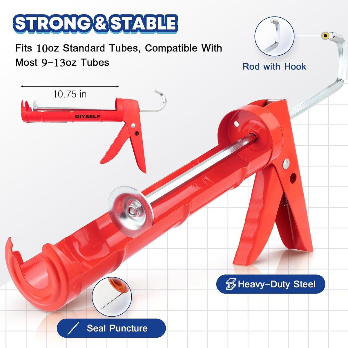 Caulk Gun, Heavy Duty Caulking Tool, 10:1 Thrust for 10 oz Tubes
