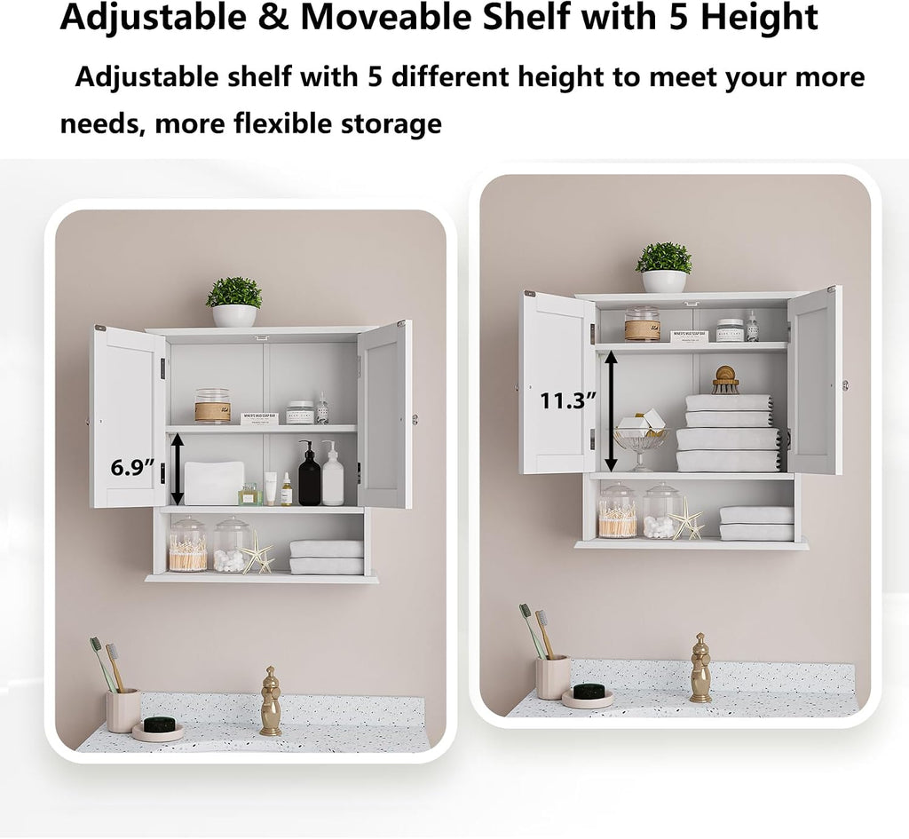 Bathroom Wall Cabinet, Bathroom Cabinet Wall Mount with 2 Doors and Open Shelf, Over The Toilet Wall Storage Cabinet