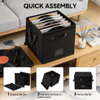 Set of 3 Stackable Vinyl Record Storage Boxes - Non-Woven LP Record Holder Crates with Lids, Handles & Label Slots