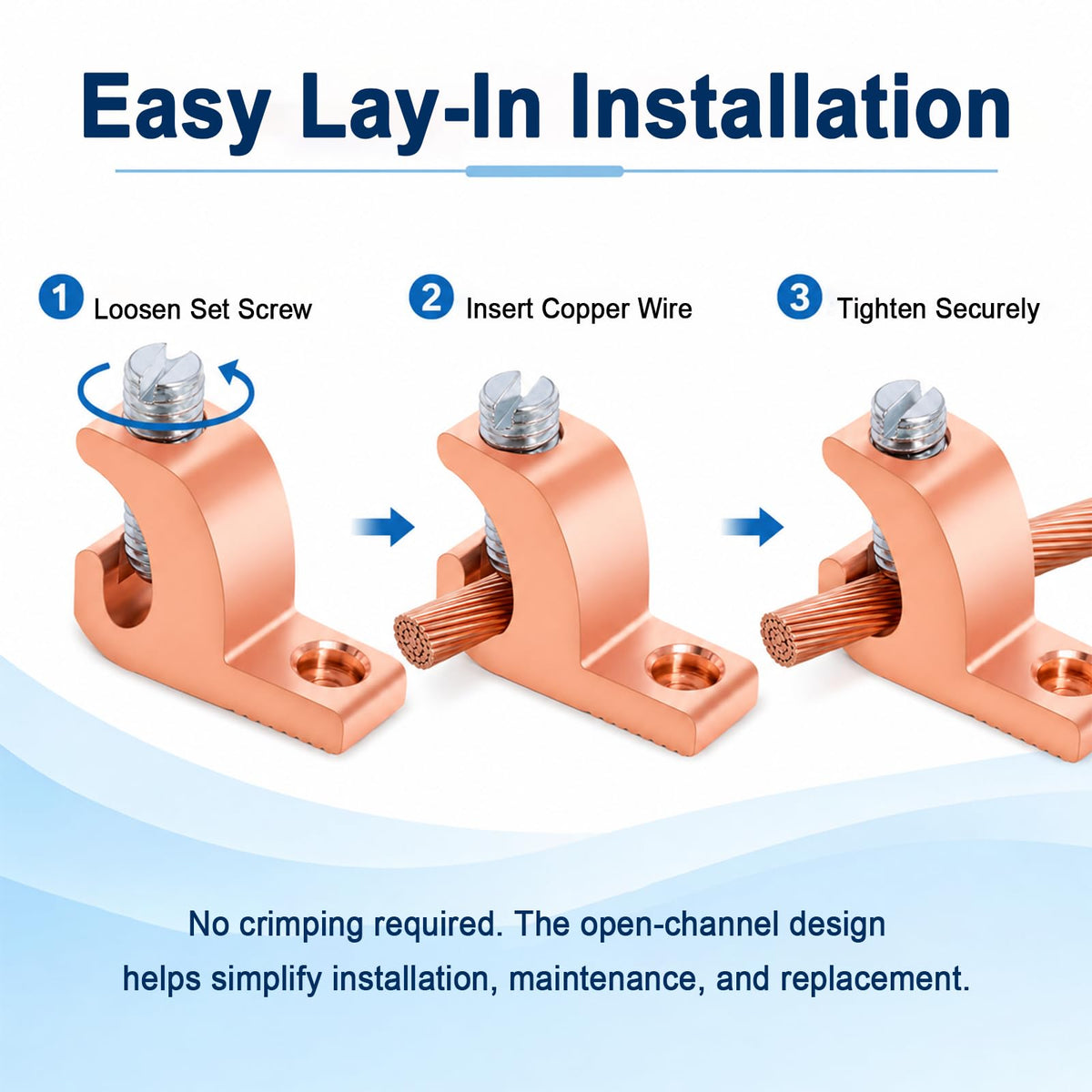 20-Pack Grounding Lug, Solid Copper Lay-in Connector for 4 to 14 AWG Wire