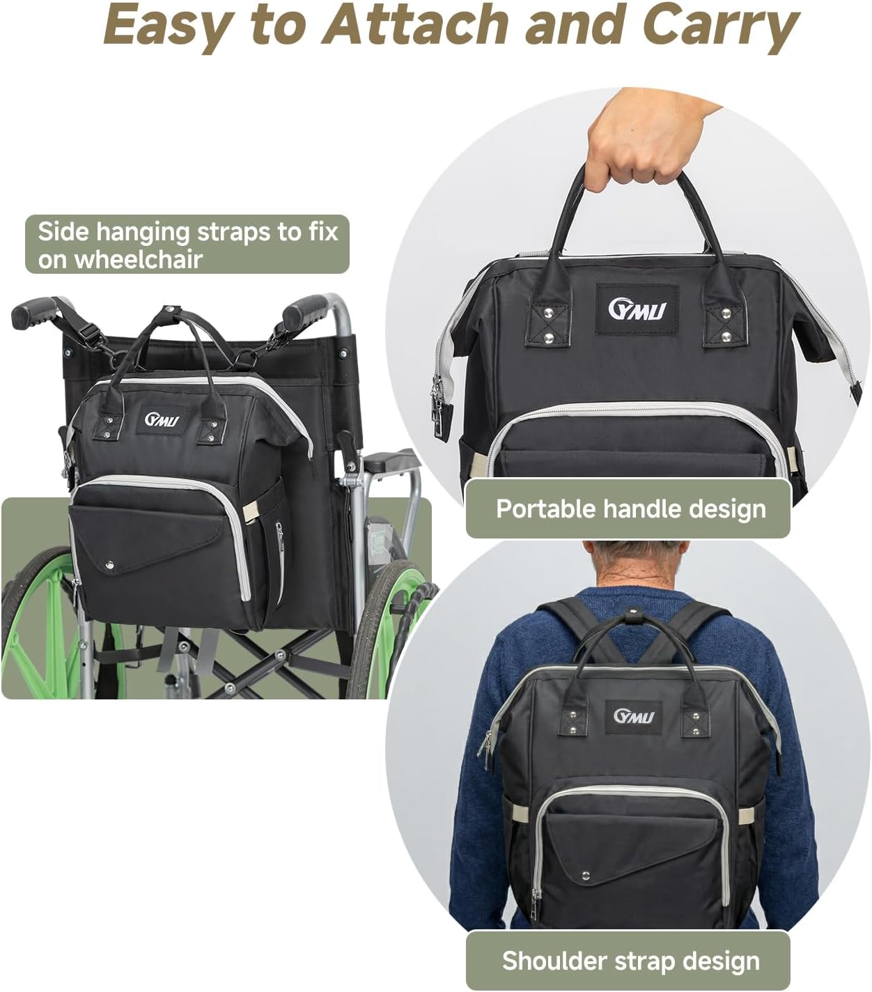 Wheelchair Bag to Hang on Back, Wheelchair Backpack Storage Bag for Adults Seniors, Equipped Cup Holder, Insulation