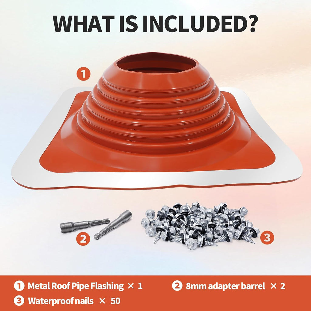 #6 Metal Roof Pipe Flashing Boot, Fits 5"-9" OD Pipes, High Temp Silicone Roof Vent Boot with Heavy-Duty Square