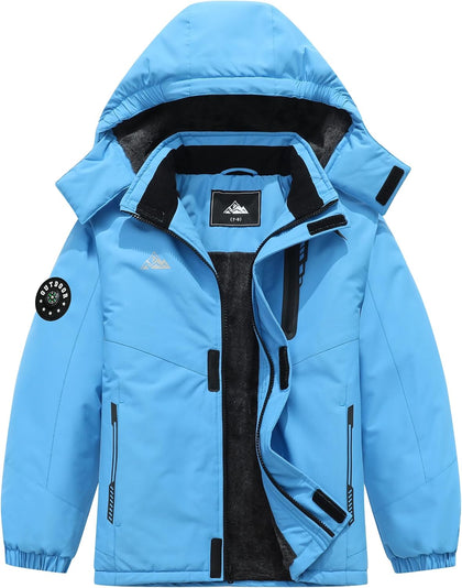 Boys Waterproof Ski Jacket Kids Winter Coat | Windproof Snow Coat With Thickened Fleece Lining Hood Outerwear