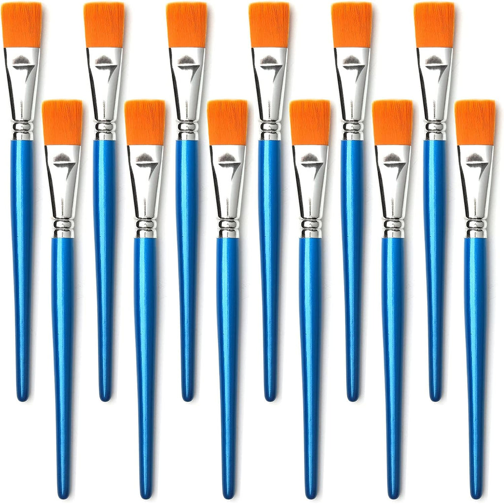 1 inch Flat Paint Brushes for Acrylic Painting,12 Pieces Large Synthetic Paint Brushes Bulk with Wooden Handle for