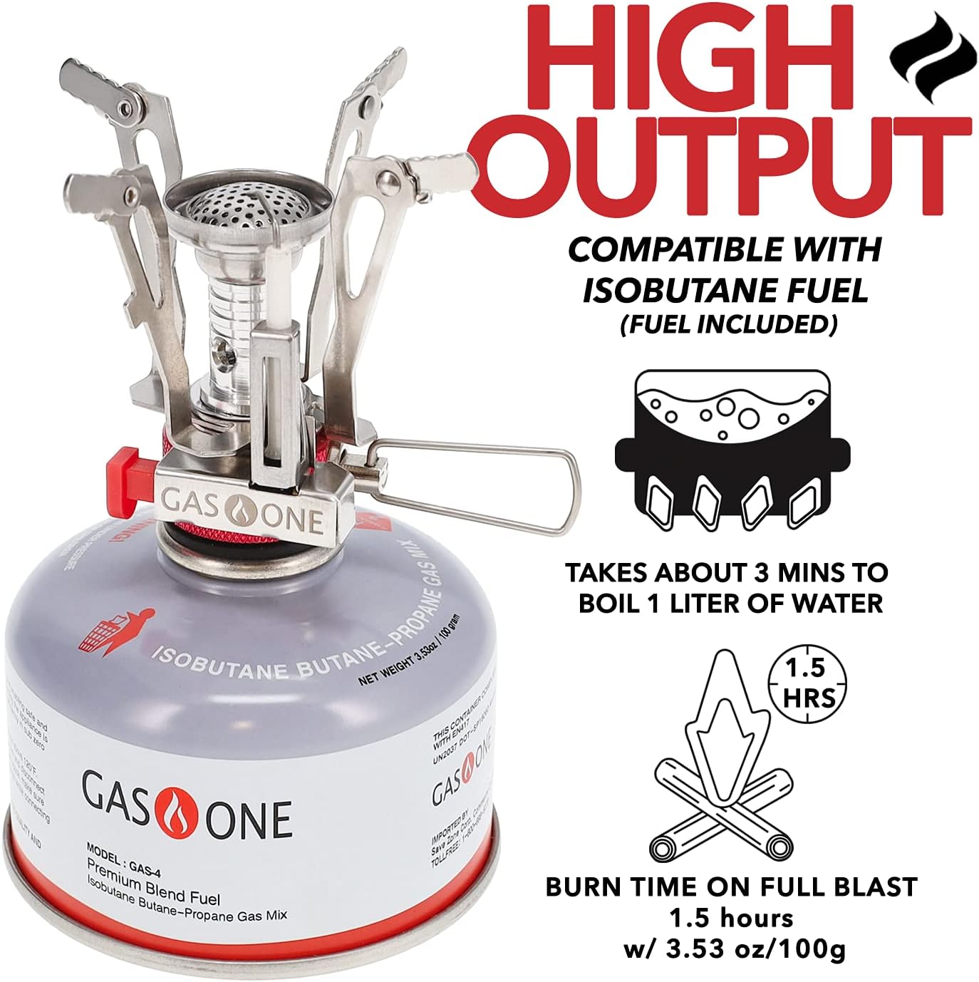 Backpacking Camping Stove - Pocket Rocket Stove with Piezo Ignition and Case for Isobutane fuel, 3"