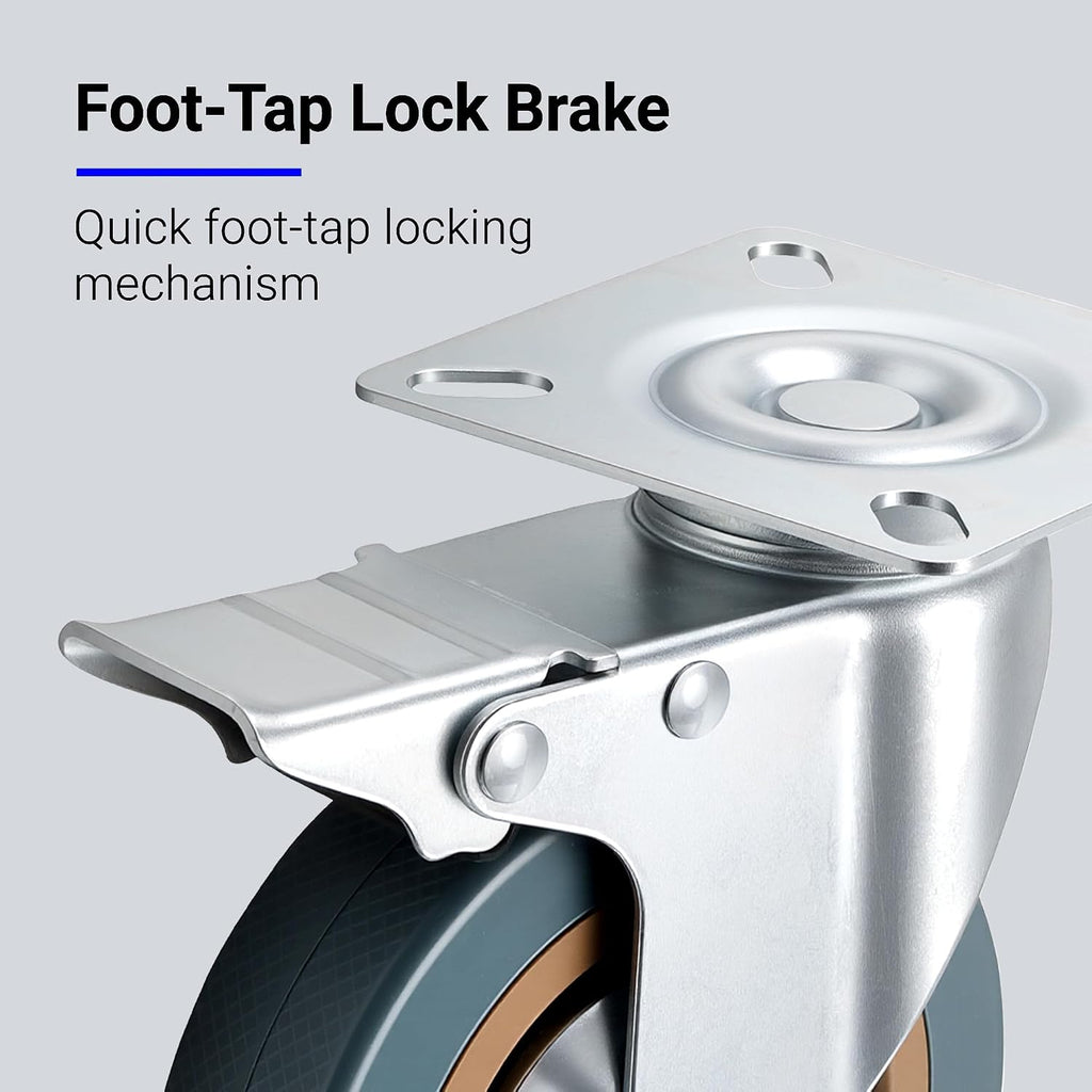 8 Pack 4 Inch Caster Wheels Set, 1144lb Capacity with Lock Brake Heavy Duty Swivel Plate Casters, 360 Degree Caster