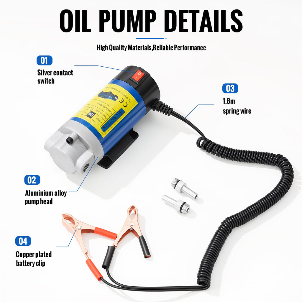 GJANSH 12V Oil Extractor Pump, 100W Self-Priming Electric Oil Change Pump