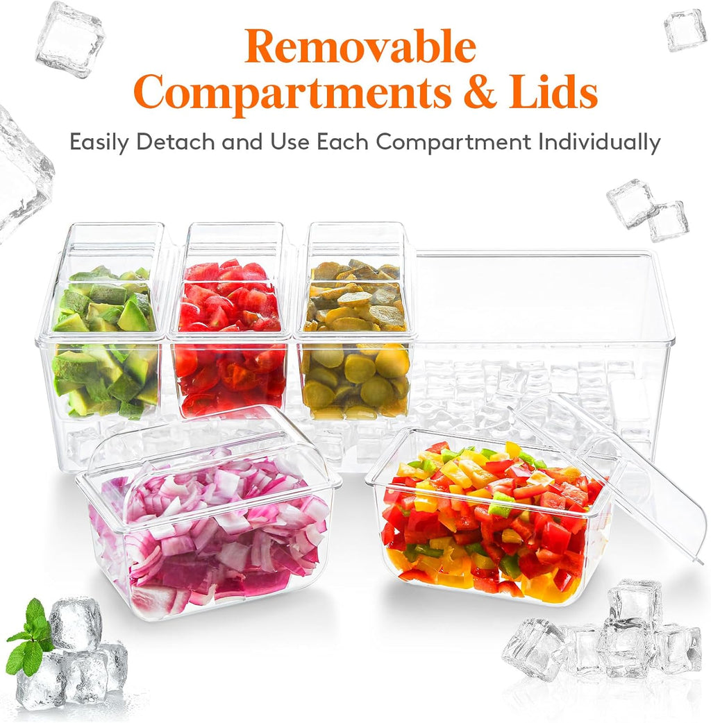 Chilled Condiment Caddy with Spoons, Tongs & Scoop, Garnish Tray