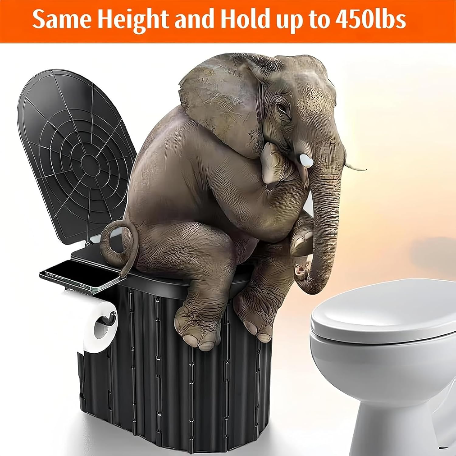 Portable Camping Toilet for Adults With Urine Gel & Leak-Proof Bags | Washable, 12-Inch Extra Wide Seat, Hold Up to