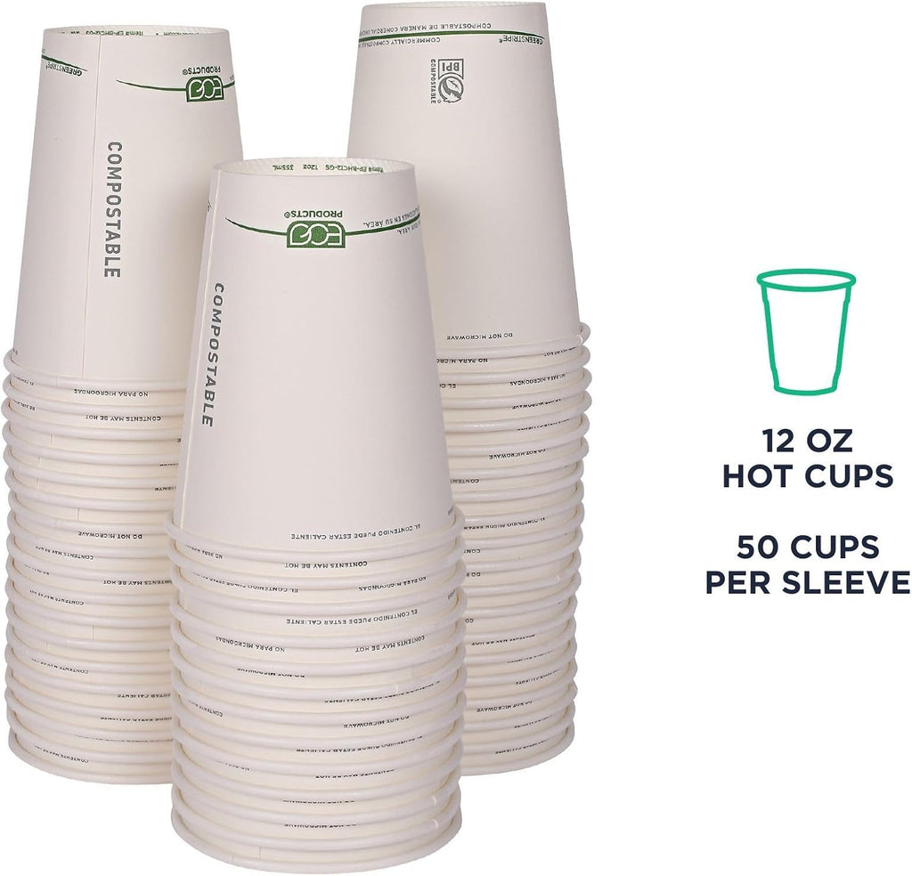 GreenStripe Disposable Paper Hot Cups, 12 oz, 1000 Count