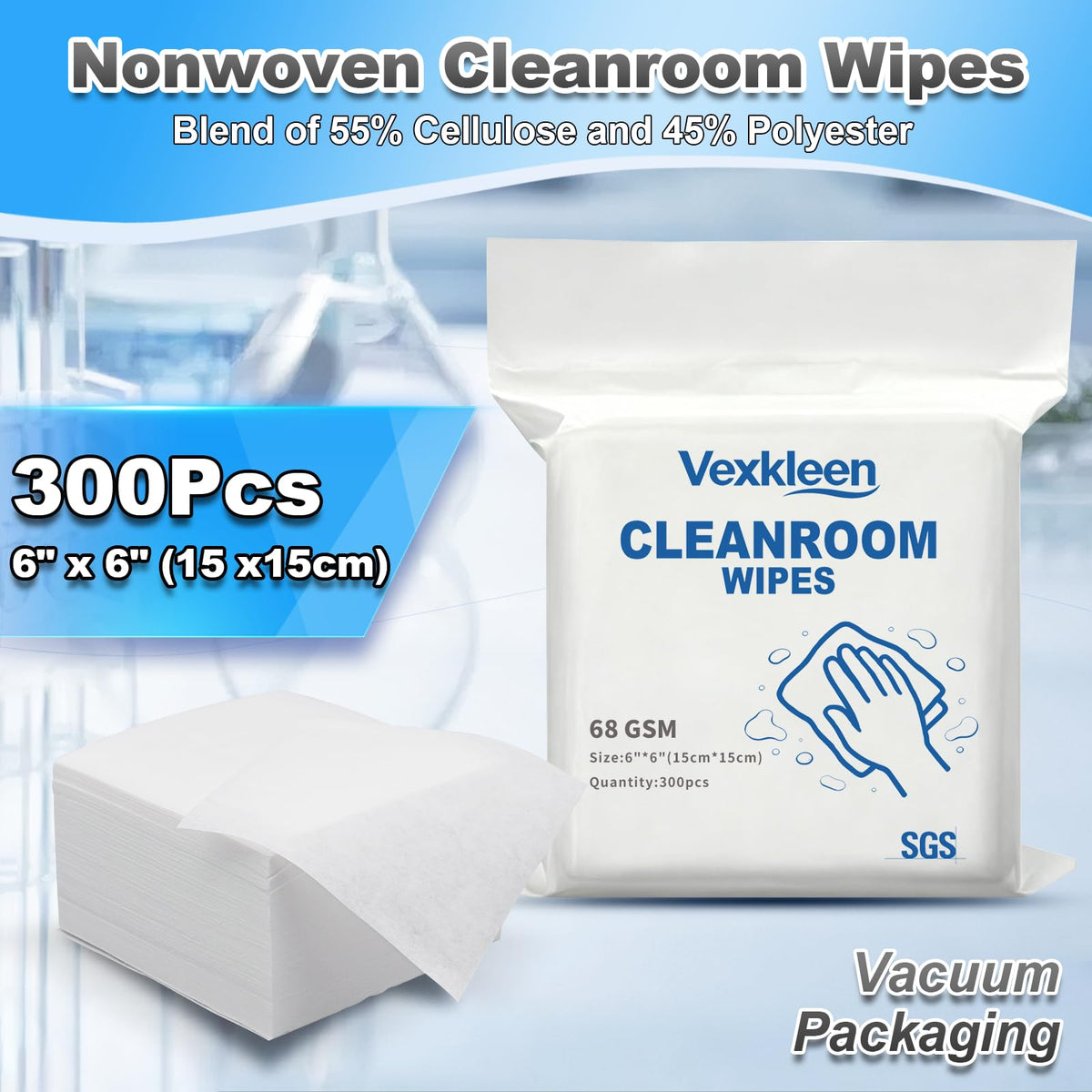 Cleanroom Wipes 6"x6" (300 Pcs, 68GSM)