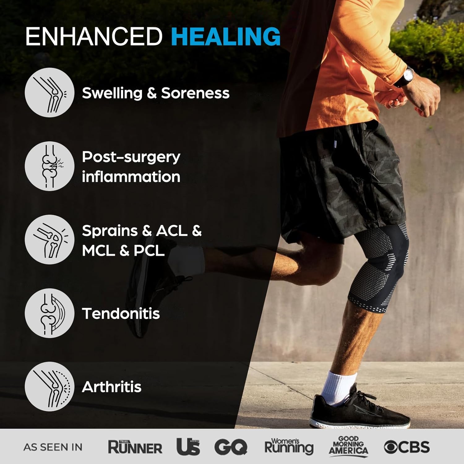 Professional Knee Brace, Compression Knee Support with Patella Gel Pad & Side Stabilizers, Medical Knee Sleeve for