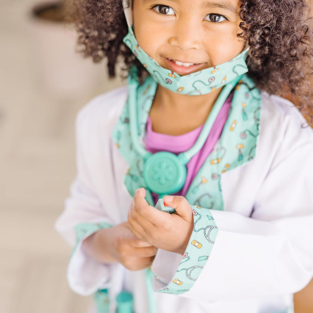 Melissa & Doug Doctor Costume, Pretend Play Dress Up Set (8-Pc) Stethoscope, Coat & Accessories, Role Play Toys for