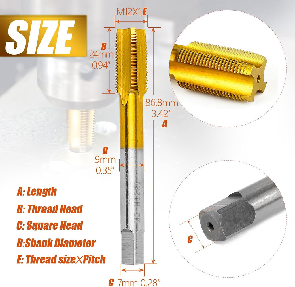 M12 X 1.0 Thread Tap for Metal, M12 X 1.0 M2 HSS Thread Milling Tap
