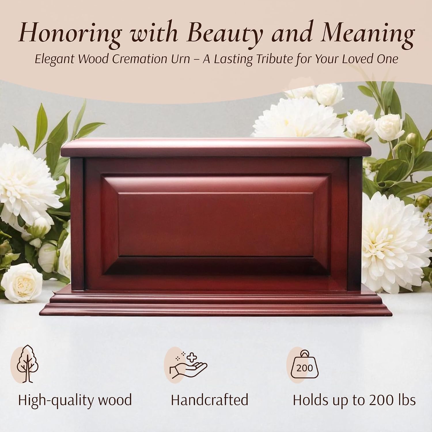 Cremation Urns for Human Ashes Adult Male or Female, Funeral Memorial Urns for Ashes Adult Men and Women, Wooden