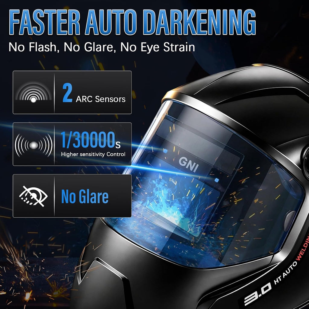 180° Panoramic Welding Helmet Auto-Darkening, Solar Powered Weld Helmet | 1/1/1/1 True Color Welding Shield with 2