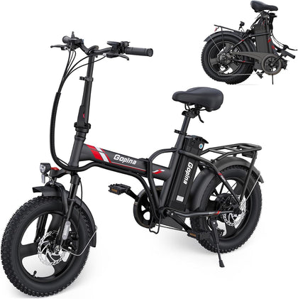 Gopina Electric Bike, 16" x 3.0 Fat Tire Electric Bike, Peak 500W Step Thru Electric Bicycle, 48V Removable Battery