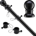 Flag Pole for Outside House, Black Garden Flag Pole with Flag Pole Rings, Heavy Duty Metal Indoor Outdoor House Yard